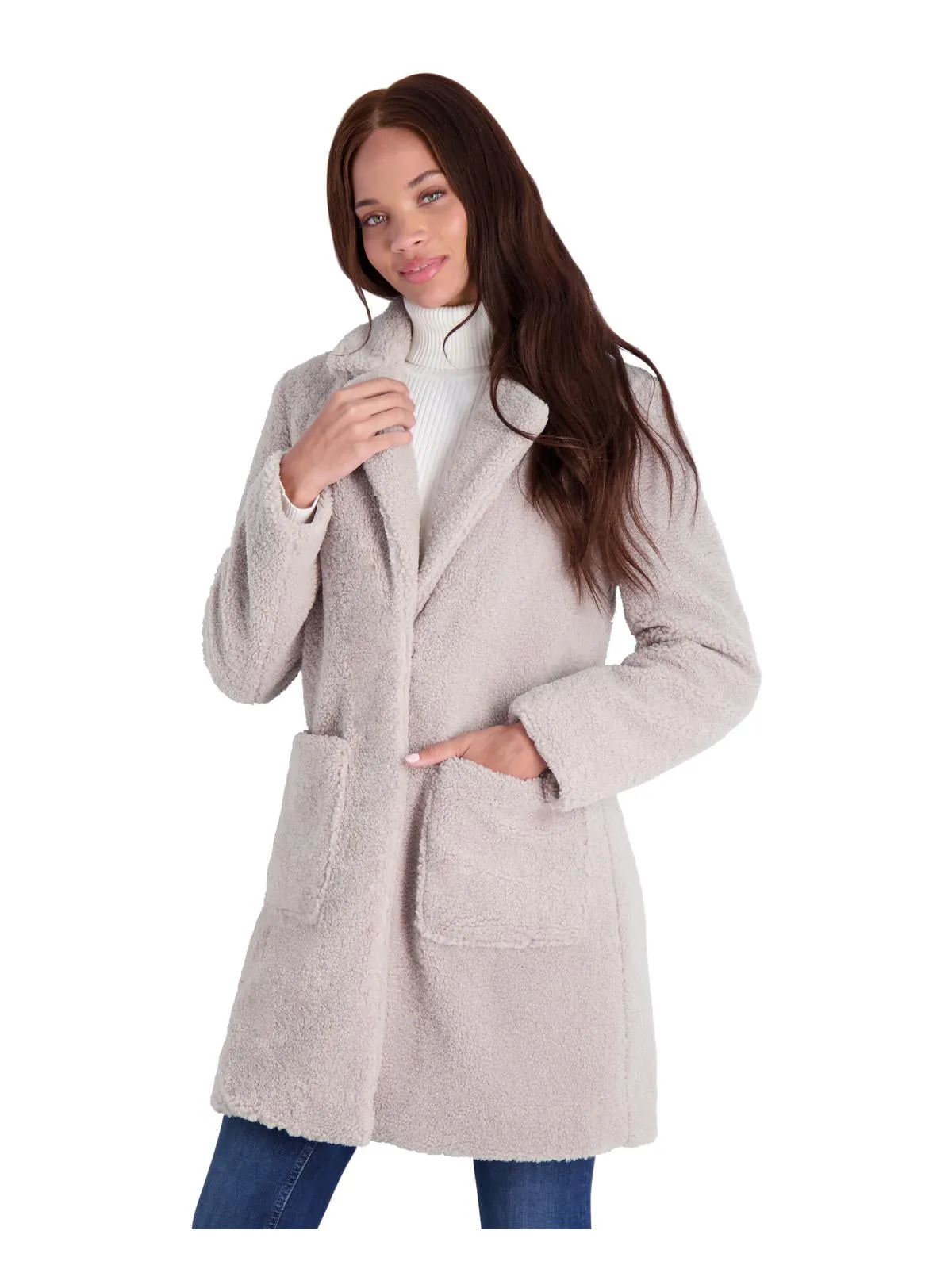 Womens Teddy Faux Shearling Faux Fur Coat